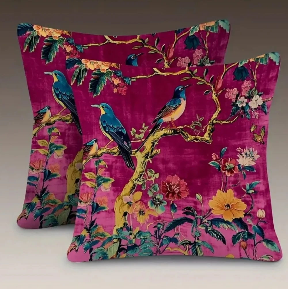 🐎NEW! Vibrant Bird & Floral Chinoiserie Throw Pillow Covers 18x18 - Picture 5 of 5